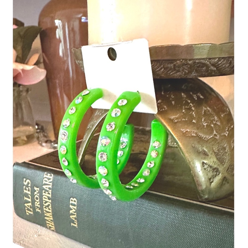 Green Rhinestone Hoops